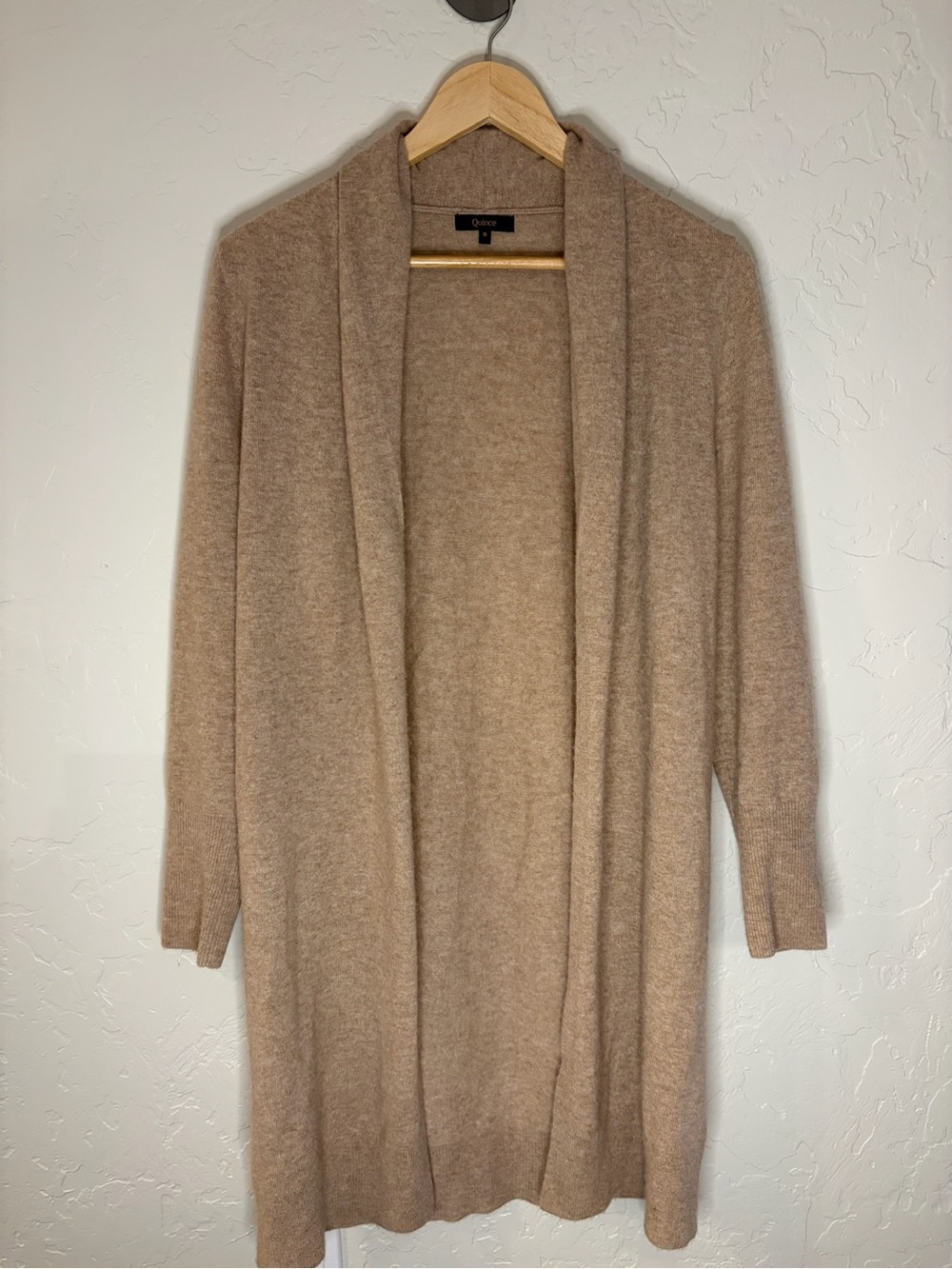 Quince Beige Open-Front Cashmere Cardigan